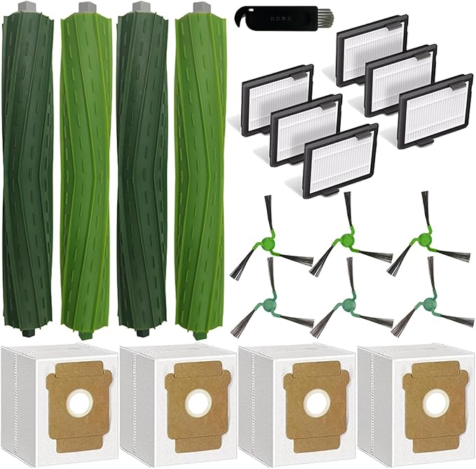 21 Pack Replacement Parts Accessories for iRobot Roomba Max 705 Combo / 706 Combo Robot Vacuum, 4 Main Brushes, 6 Side brushes, 6 Filters, 4 Dust Bags, 1 Cleaning Brush