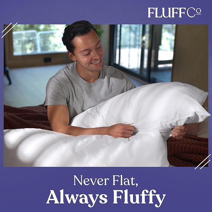 FluffCo Down Alternative Pillows Standard/Queen Size Set of 2 - Queen Bed Pillows for Sleeping - Made in USA - Cooling Surface and Machine Washable for Side, Back, and Stomach Sleepers
