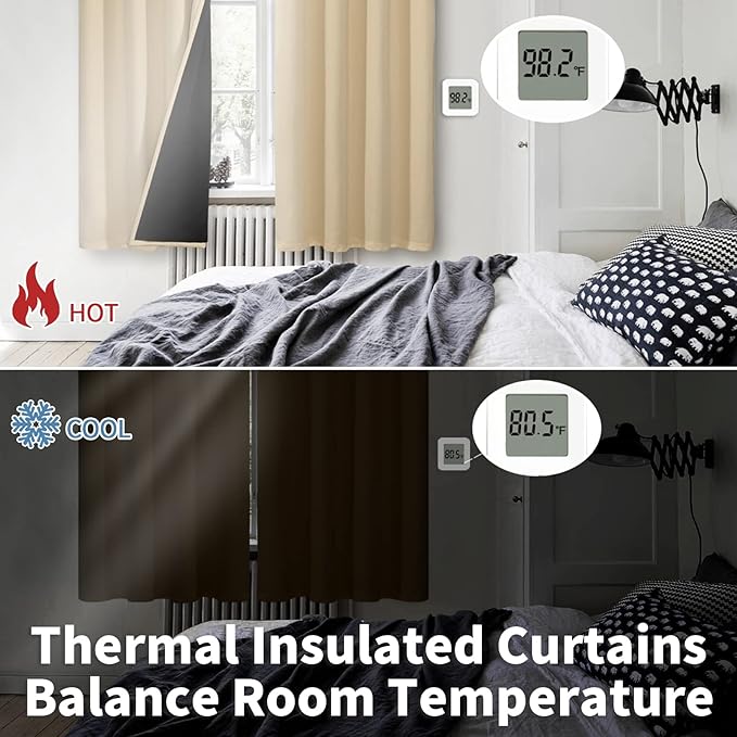 BGment Short 100% Blackout Curtains for Bedroom, Thermal Insulated Energy Efficiency Noise Reducing Grommet Curtains 54 Inch Length with Liner for Small Window 2 Panels Each 52 Inch Wide, Natural