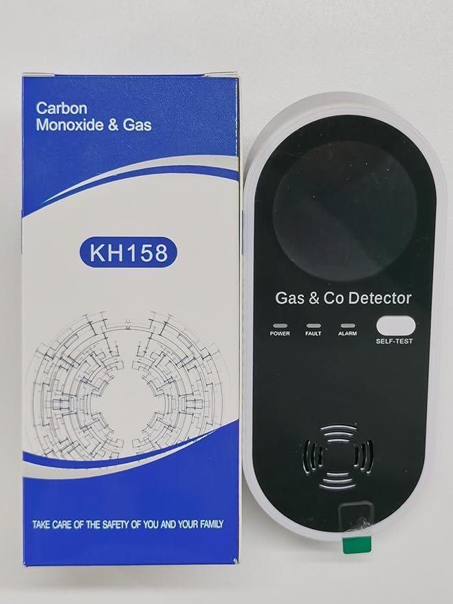 Vilfet Carbon Monoxide Detectors & Natural Gas Detector, 4-in-1 Carbon Monoxide Detectors Plug in, Gas Leak Detector with Dual Alarms, Temperature & Humidity Sensor for Home, RV, Black, 1 Pack