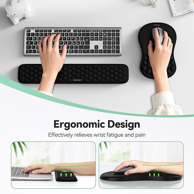 TECKNET Ergonomic Mouse Pad with Wrist Rest,Keyboard Pad and Mousepad with Wrist Support,Massage Design Effectively Relieves Carpal Tunnel Syndrome Suitable for Computers and Laptops