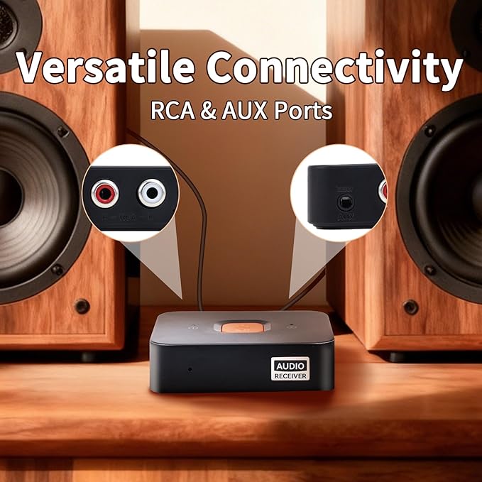 M1R Bluetooth 6.0 Wireless Audio Receiver & Adapter Ideal for TV, Stereo, Speakers, with RCA & AUX, Hands-Free Calling, 20m Range