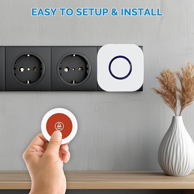 Wireless Caregiver Pager Call Button System with Emergency Buzzer Buttons SOS Alert, 38 Melodies AB Buttons 1000+ Feet Range for Elderly Disabled Home Care, 1 Receiver + 2 Transmitters White
