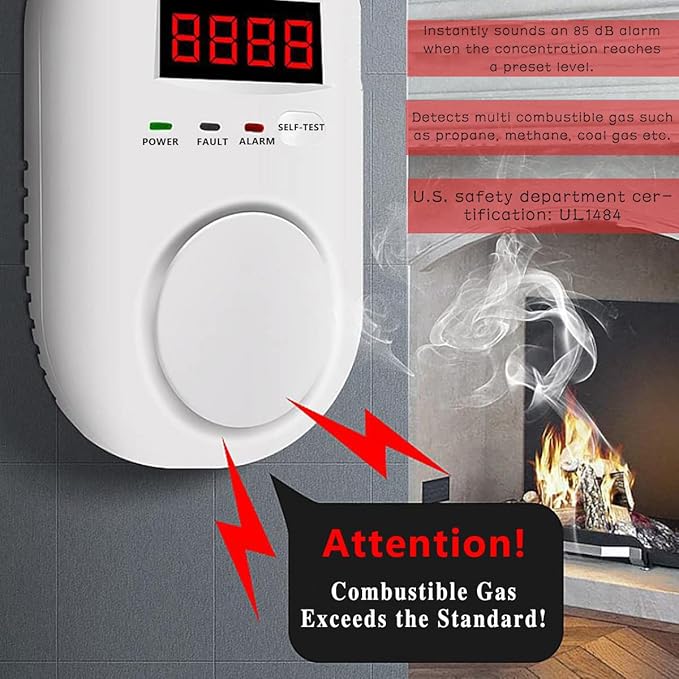 COLORWELL Gas Alarm，Propane detectors for Home，Gas Alarm Detector for Home，Plug-in & Wall-Mounted LED Sound/Light Alarm for Home & RV - Detects LNG/LPG/Combustible Gas, Deaf-Friendly