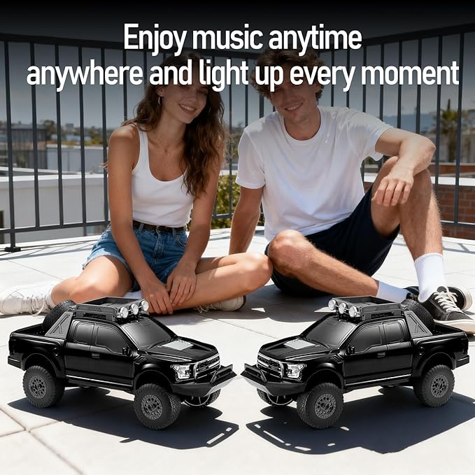 WS-589 Rugged Pickup Truck Bluetooth Replica Speaker – Portable Audio with TWS, LED Party Lights & HD Stereo | Unique Surprise Gift for Music & Truck Lovers (Black)