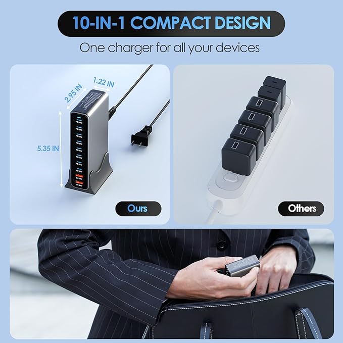 800W USB C Charger Block, 10 Port Charging Station, GaN Ⅲ Charging Station for Multiple Devices, Travel Charger for Multiple Devices, USB C Charging Hub Compatible with MacBook iPhone Galaxy Hp Dell