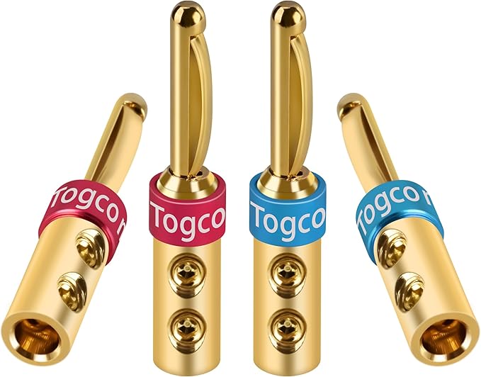 4mm Speaker Banana Plugs (2Pairs, 4 Pcs),24K Gold Plated Banana Speaker Wire Banana Plugs Connectors for Speaker Wire, Wall Plate, Home Theater, Audio/Video Receiver, Amplifiers and Sound Systems