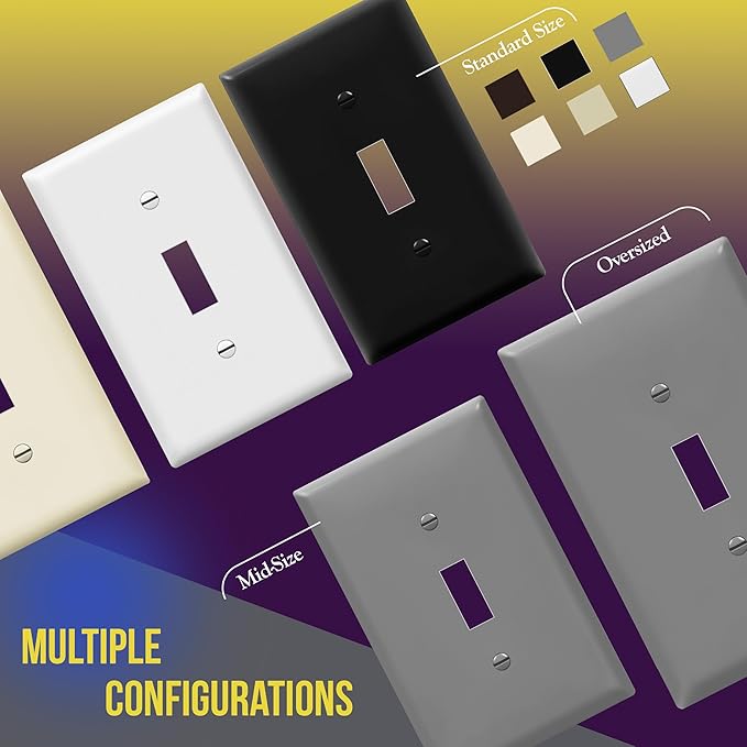 ENERLITES Jumbo Double Toggle Switch Cover, Two Gang Light Switch Wall Plate, Gloss Finish, Oversized 2-Gang 5.5" x 5.5", Unbreakable Polycarbonate Thermoplastic, UL Listed, 8812O-GY, Gray