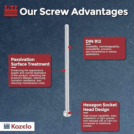 Kozelo 20pcs Socket Head Cap Screws - [M3-0.5 x 60mm] 304 Stainless Steel Allen Socket Drive for Electrical Motor 3D Printing Fan Engine Replacement Use, Silver