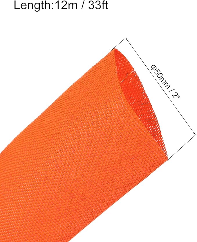 MECCANIXITY Braided Cable Sleeves Heat Shrinkable Fabric Sleeving, 2" 40ft Orange 2:1 Ratio Heat Shrinkable Cord Protector for Harness Cable, Network Cable Protection, Cable Management