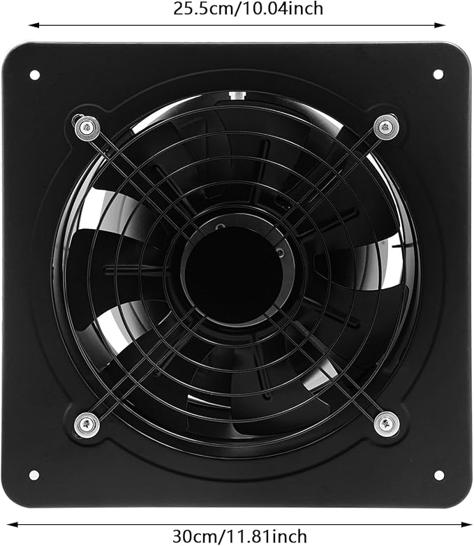 XUFOPLY 10 Inch Exhaust Fan, 110V 100W Wall Mounted Vent Fans 2600RPM Kitchen Bathroom Windows Fan Metal Extractor Fan for Attic, Garage, Window Ventilation (Black, 10 Inch)