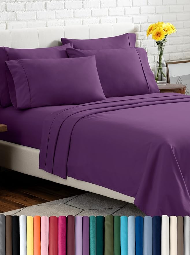 Bare Home Hotel Luxury Twin XL Sheet Set, Extra Soft - 4 Piece Set - Deep Pockets - Easy Fit - Cooling & Breathable - Wrinkle, Fade, Stain Resistant - Includes 2 Pillowcases (Twin XL, Plum)