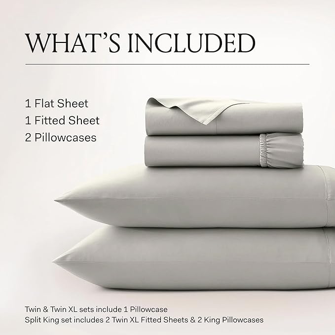 BOLL & BRANCH Signature Hemmed Sheet Set - Twin, Mist - Luxury 100% Organic Cotton - Includes 1 Flat, 1 Fitted, 2 Pillowcases - Buttery Soft