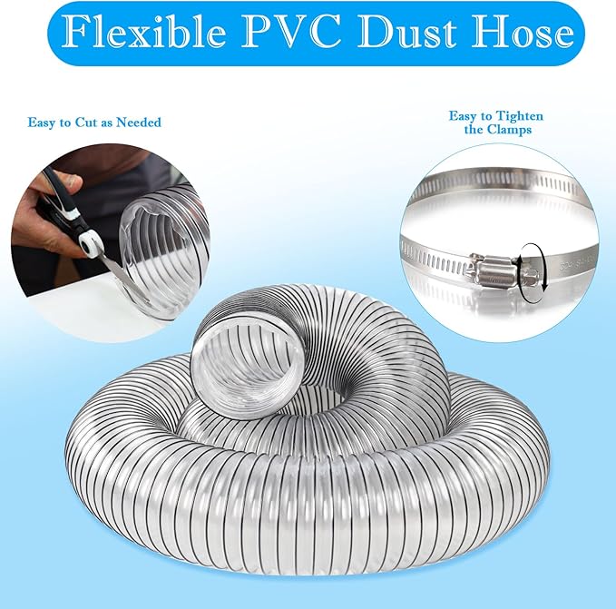 6" x 20' PVC Dust Collection Hose,6 Inch Dust Collector Vacuum Hose for Woodworking Dust Collection Systems, Dust Collection Tube Flexible Clear PVC Fume Debris Collection Hose w/Carbon Steel Wire
