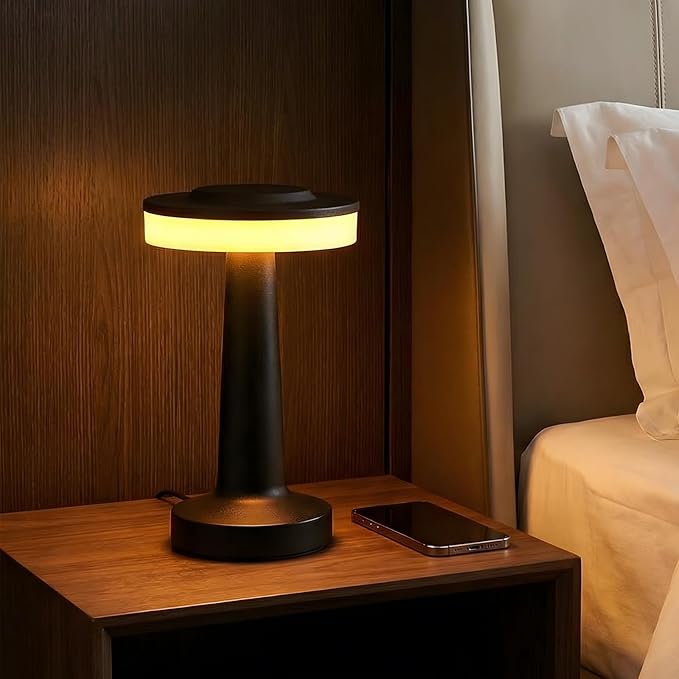 VIHOSE Cordless Table Lamps LED Portable Rechargeable Table Lamp with Touch Sensor 3 Color Dimming up to 15 Hours Battery Desk Light for Restaurant Nursery Living Room(Black,12 Pcs)