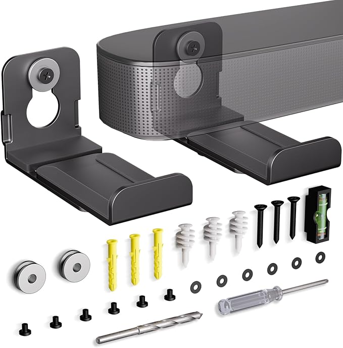 MUAKIOY SoundBar Wall Mounts, Universal Sound Bar Brackets Under TV, Depth Adjustable 3.4" to 5.8" for More Soundbars, Dual Spearkers Holders with All Hardware Kit