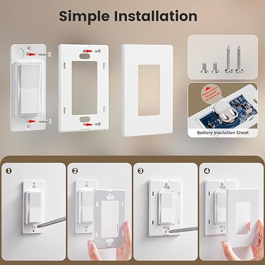 SURAIELEC Wireless Light Switch, Remote Control Outlet, Decorator Rocker Wall Switch, 15 AMP, 100ft RF Range, No Wiring No WiFi, for Plug in Pendant Light, Lamp, Small Electrical Appliance