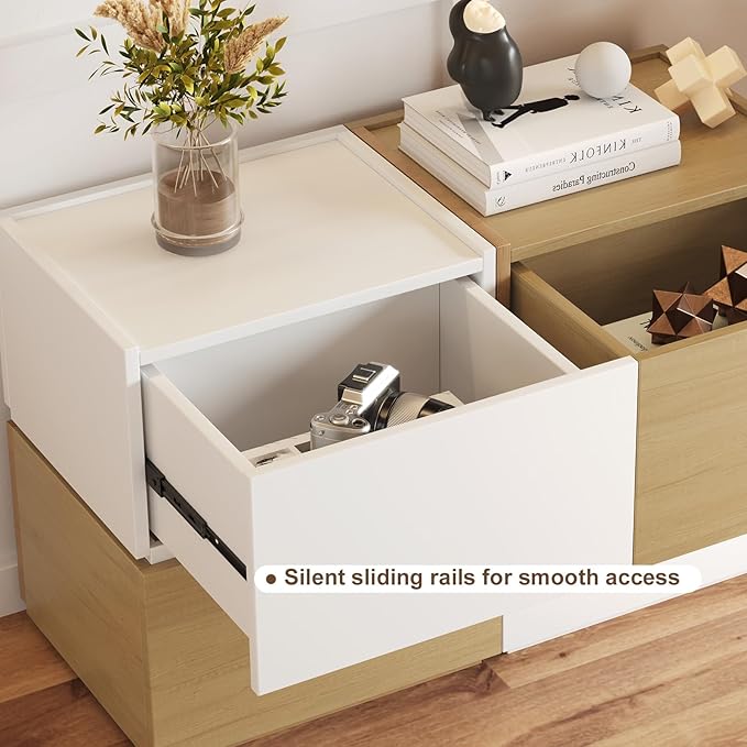 Stackable Storage Drawers, Wooden Drawer Storage Organizer, End Table with Wooden Drawers, Small Storage Cabinet, Modular Design, Available in 2 Sizes for Versatile Use Black Small Set 1