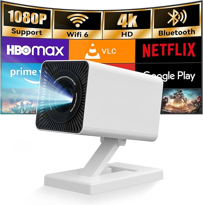 [Built-in Apps & 2026 Upgraded] Mini Projector｜Portable Projector 1080P/4K Support｜Smart Projector with Auto Keystone Correction｜Home/Movie Projector for Phone/TV Stick/Laptop