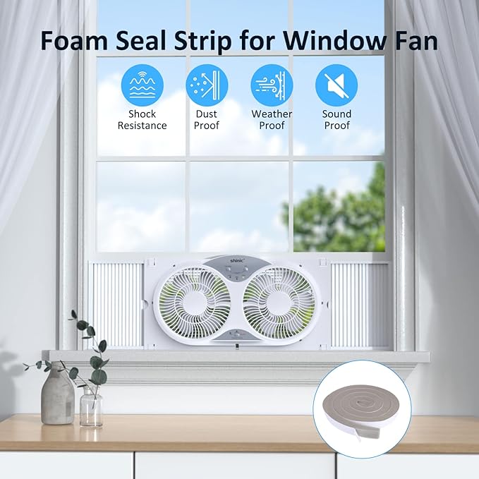 shinic 9" Twin Window Fan with Reversible Airflow, Removable Cover and Bug Screen, Remote Control, 3 Functions-3 Speeds, Width Adjustable (23.5" to 37"), Bathroom Kitchen Window Fan ETL Certified