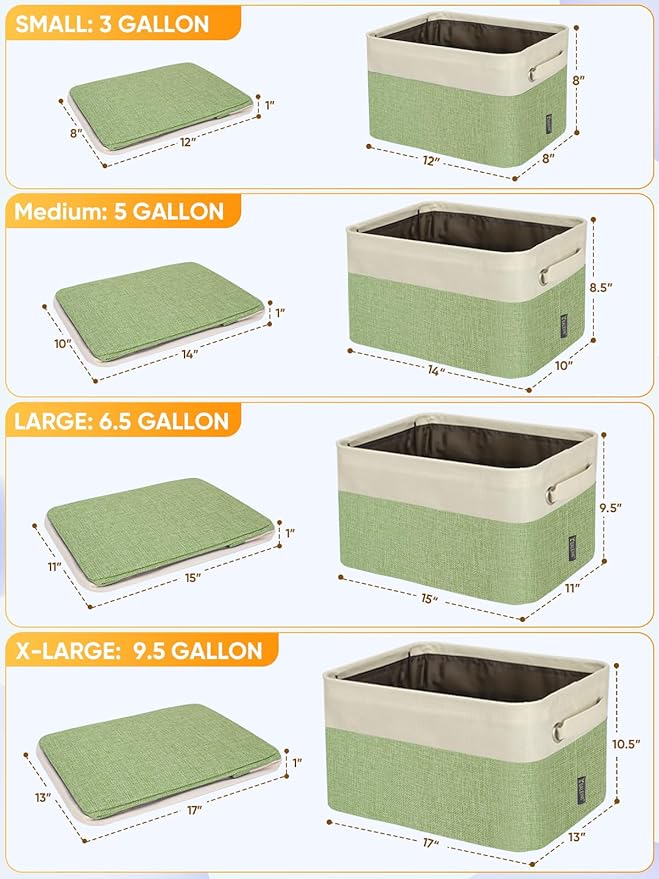 BALEINE 1 Pack Fabric Storage Bins for Shelves, Linen Storage Baskets for Organizing, Decorative Closet Bins for Clothes, Home (Green, 15''x11''x9.5'')