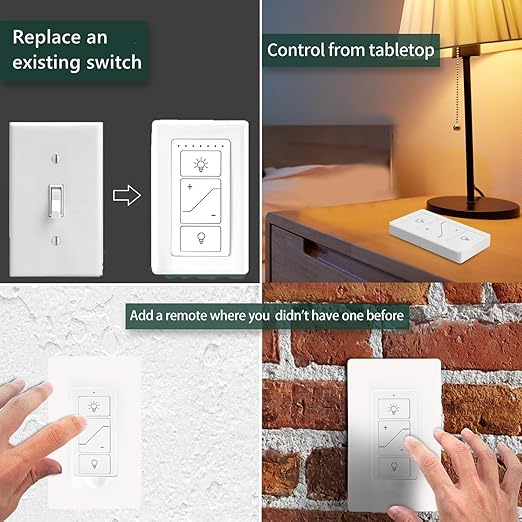 Nexete Smart Wall Dimmer Switch,Single Pole Dimmer with a Wireless Remote,No Wiring DIY Wireless 3-Way Dimmer,Dimming Remote & Voice Control,Bluetooth Work with Amazon Alexa Only