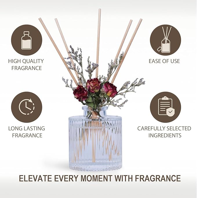 UCC Reed Diffuser Set, 3.38 oz Silver Mountain Spring Premium Scented Diffuser with Flower Sticks Home Fragrance Reed Diffuser for Bathroom Shelf Decor