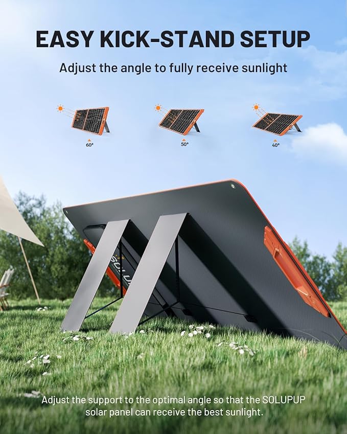 SOLUPUP 60W Portable Solar Panel, IP65 Waterproof Foldable Solar Panels for Power Station, 23% High Efficiency Solar Charger with QC3.0 USB-A & USB-C Outputs & 2 Kickstands for Outdoor Camping RV Trip