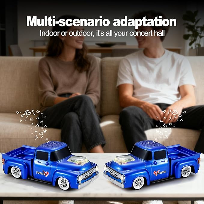 Vintage Pickup Truck Bluetooth Speaker, Retro Truck Model with HD Sound, Built-in Mic, LED Party Lights, TWS Dual Pairing, Multi-Interface Output, Portable Outdoor Speaker for Parties & Beach (BLUE)