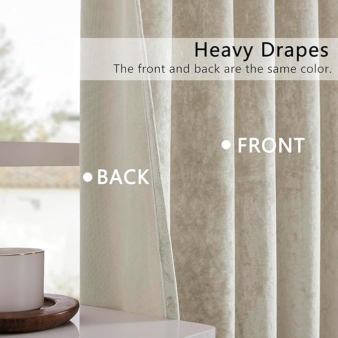 SMILETIME Ivory White Crushed Velvet Curtains 52x84 inch Luxurious Thermal Insulated Soundproof Drapes for Living Room Bedroom Office Soft and Durable Light-Filtering Window Treatments, 2 Panels
