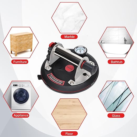ZANSONG02 Heavy Duty Vacuum Suction Cup Lifter for Glass, Air Conditioner, Washing Machine, Refrigerator with Pressure Gauge(ZANSONG-2-2)