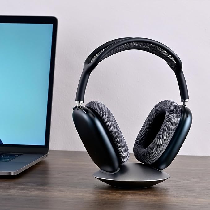ELECOGO All-Aluminum Headphone Stand for AirPods Max, Full CNC-Machined Metal Base with Soft Silicone Contact Pad, Futuristic Ring Design, Stable Desktop Display Dock (Gray)