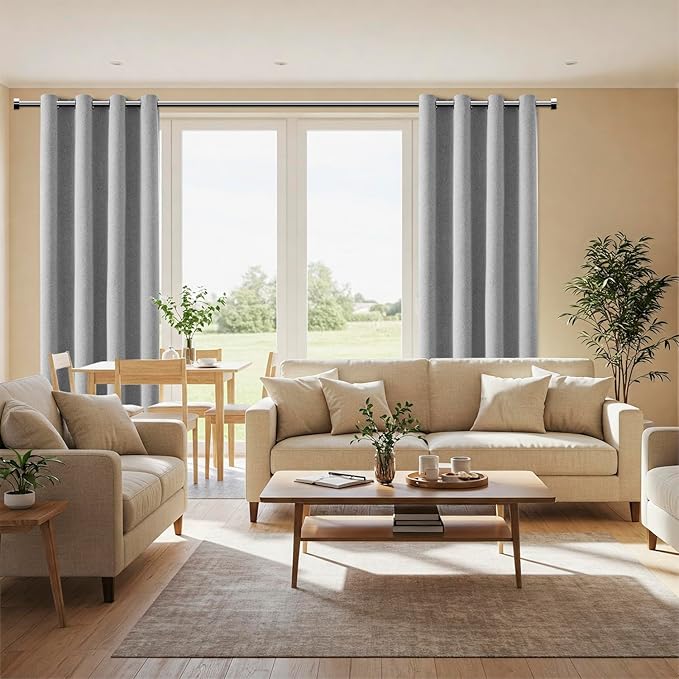 ChrisDowa 100% Blackout Grey Solid Curtains 54 Inches Long 2 Panels for Bedroom Living Room,Farmhouse Room Darkening Thermal Insulated Soundproof Grommet Top Window Treatment Drapes,52x54