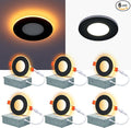 CycevSun 3 Inch Black LED Recessed Lights with Night Light, Dimmable & 5CCT Selectable Canless Downlight Wafer Outdoor Soffit, 6W, ETL, IC Rated, 6 Pack