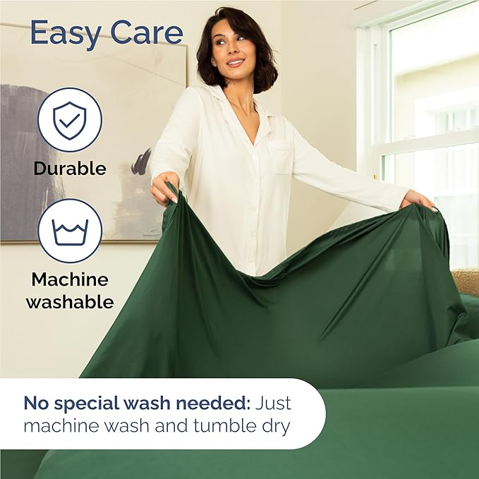 Full 6 Piece Sheet Set - Cooling, Comfy & Breathable - Hotel Luxury Bedding, Includes Fitted Sheet for Women, Men, Kids and Teens - 1 Flat, 1 Fitted Sheet, 4 Pillowcases with Deep Pockets - Emerald