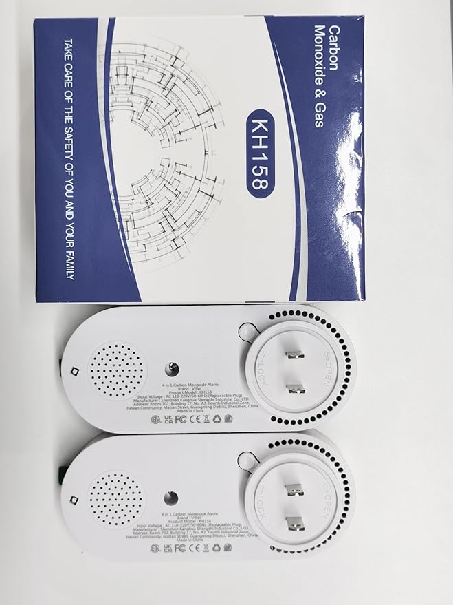 Carbon Monoxide Detectors and Natural Gas Detector, 4-in-1 Carbon Monoxide Detectors Plug in, Gas Leak Detector with Dual Alarms, Temperature & Humidity Sensor for Home, RV, Black, 2 Packs