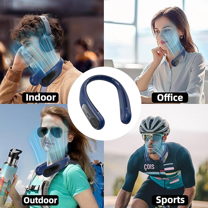 Portable Neck Fan,Personal Wearable Bladeless Fan,LED Display,4-Speeds,6000mAh USB Rechargeable,360° Strong Cooling Wind,Hands Free,White Elephant Gift,Christmas Gifts for Men Women Dad Mom (Blue)
