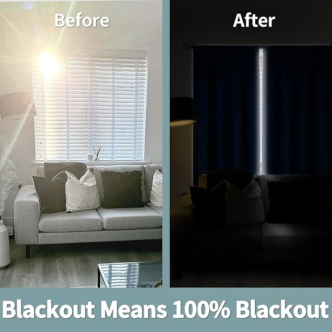 BGment Thermal Insulated 100% Blackout Curtains for Bedroom with Black Liner, Double Layer Full Room Darkening Noise Reducing Rod Pocket Curtain (42 x 72 Inch, Royal Blue, 2 Panels)