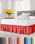 Wrap Around Dust Ruffle Bed Skirt - Red - for King Size Beds with 24 Inch Drop - Easy Fit Elastic Strap - Adjustable Pleated Bedskirt w/Brushed Fabric - Wrinkle Free - for Women, Men, Kids & Teens