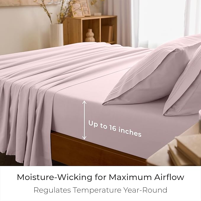 Mellanni Full Sheet Set - 6-Piece Iconic Collection Bedding, (Including 4 Pillowcases), 16-Inch Deep Pocket, Easy Care, Extra Soft, Cooling Sheets, Brushed Microfiber - Blush Pink