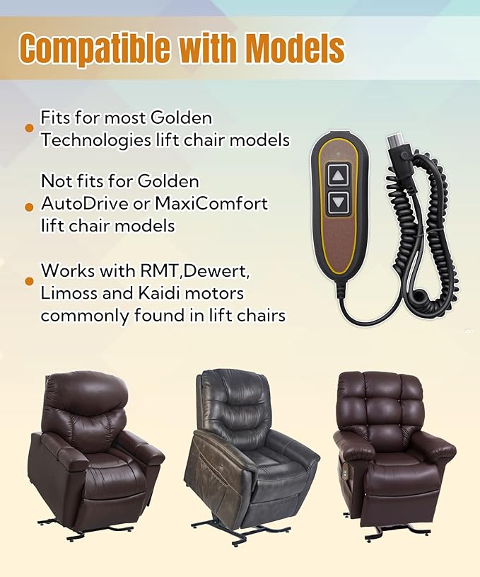 AWTURBO 2 Button 5 Pin Remote Replace Model ZK1200-HC Power Recliner Lift Chair Hand Control Replacement with USB and Backlight