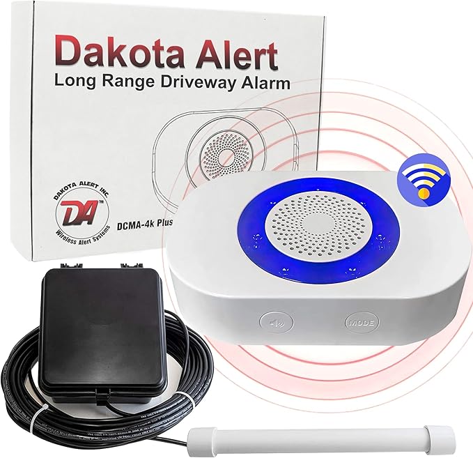 Dakota Alert Driveway Alarm Sensor - DCPA-4k Plus Driveway Alarms Wireless Outside Weatherproof Alert System, 1-Mile-Long Range Sensors, Receiver & Vehicle Detecting Probe Transmitter & 50' Wire