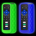 (Pack of 2) Remote Cover Case for Roku TV Remote Control/Silicone Protective Sleeve Skin - Glow in The Dark (Green/Blue)