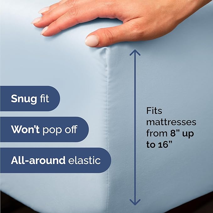 Twin 4 Piece Sheet Set - Cooling, Comfy & Breathable - Hotel Luxury Bedding, Includes Fitted Sheet for Women, Men, Kids and Teens - 1 Flat, 1 Fitted Sheet, 2 Pillowcases with Deep Pockets - Sky Blue