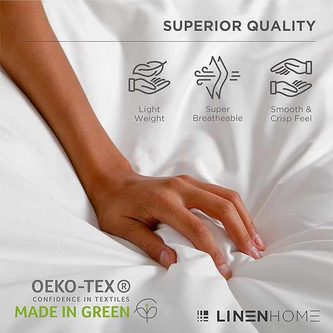 Linen Home 100% Cotton Percale Sheets California King Size, Blue Duck Egg, Deep Pocket, 4 Pieces Set - 1 Flat, 1 Deep Pocket Fitted Sheet and 2 Pillowcases, Crisp Cool and Strong Bed Linen