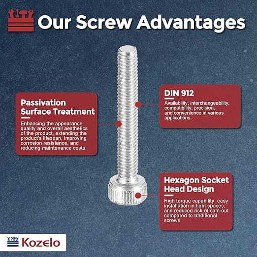 Kozelo 40pcs Socket Head Cap Screws - [M3-0.5 x 22mm] 304 Stainless Steel Allen Socket Drive for Electrical Motor 3D Printing Fan Engine Replacement Use, Silver