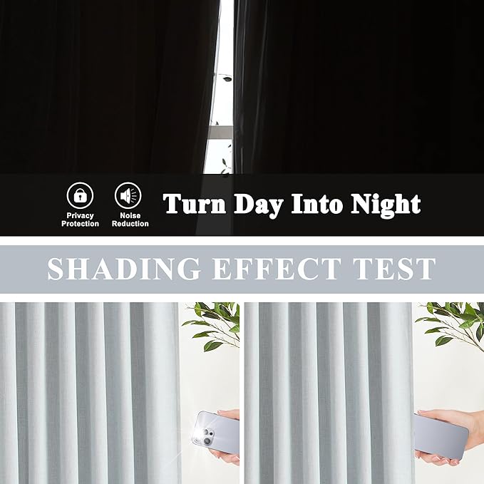 Vision Home Blue Fog Linen Full Blackout Curtains 95 inch for Bedroom Living Room Darkening Light Blocking Window Panels Thermal Insulated Rod Pocket Back Tab Neutral Drapes 56" Wx95 Lx2