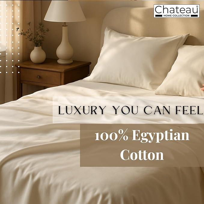 CHATEAU HOME COLLECTION 400 Thread Count Cotton Bed Sheets King Size, 15" Deep Pocket King Sheet Set, 4 Piece Naturally Cool Soft Sateen Weave Machine Washable Fully Elasticated- Light Blue