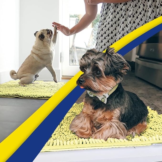 Muddy Mat® | Super Absorbent Door Mat Indoor, Microfiber Quick Dry Chenille Entryway Rug, Non-Slip Front Door Mat, Indoor Mats for Entryway, Machine Washable Pet Rug, Yellow 24" x 96"
