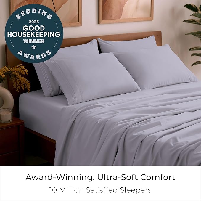 Mellanni Full Sheet Set - 6-Piece Iconic Collection Bedding, (Including 4 Pillowcases), 16-Inch Deep Pocket, Easy Care, Extra Soft, Cooling Sheets, Brushed Microfiber - Lavender